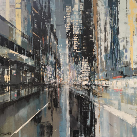 New York Lights Welcome Me (Oil on Canvas) by Jose Martinez