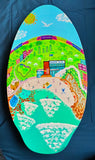 "Wishing you were here-Bronte Beach" Original Surfboard Painting by John Davis with Custom Wall Mount