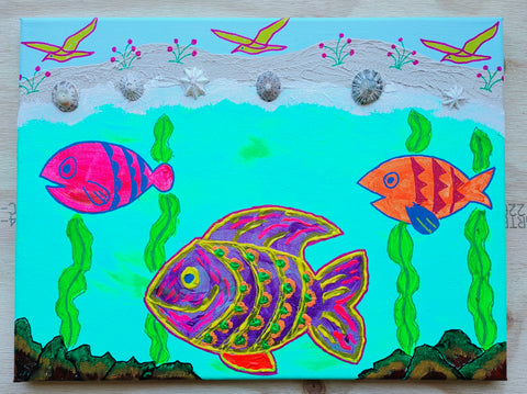Happy Fish Original Painting by John Davis (3 x 16" x 12")