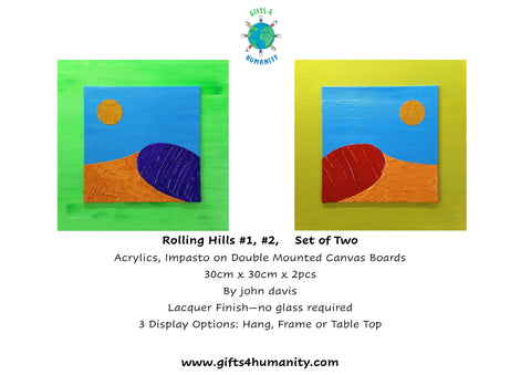 ROLLING HILLS #1 and #2 Set of Two 30x30cm Double Mount by John Davis