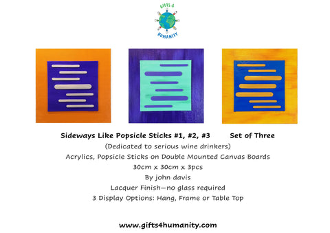 SIDEWAYS like POPSICLE STICKS #1 #2 #3 Set of Three 30x30cm by John Davis
