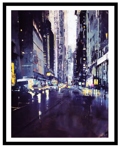 Somewhere in New York City (Blue Metal) by Jose Martinez Limited Edition #1 of 9 Framed with Museum Grade Art Glass 11" x 14"